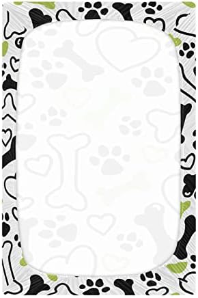 Алаза куче шепа отпечати животински срца чаршави за креветчиња опремени листови за бебиња за момчиња Девојче, стандардна големина 52 x 28 инчи