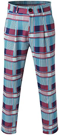 Фр панталони за мажи машки пролетни валани панталони карирани со средно половината копче мулти џебови обични исечени панталони долги