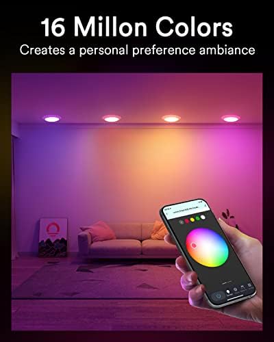Lumary Smart LED Flush Mount Disk Lights 5/6 Инчен Retrofit Can Светла, RGBWW Паметни Wifi Вдлабнати Тавански Светла, Светла