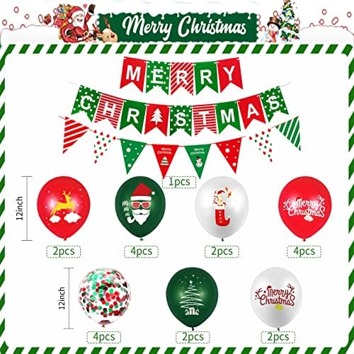 Божиќни Балони Од латекс, 12 Инчни Црвени Зелени Бели Божиќни Балони Поставени Со Балон Конфети Среќен Божиќ Знаме За Знаме За Деца Божиќни Украси