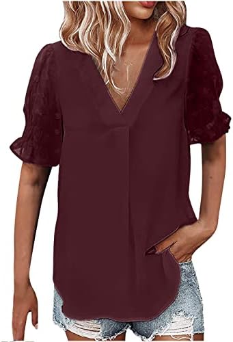 Есен лето шифон врвен женски краток ракав против вратот бренд лабав вклопување опуштена вклопена основна маица за блузи за дами cu