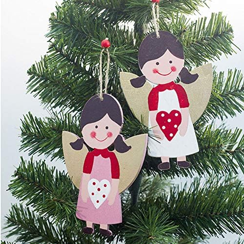 Божиќен украс на Волбест 2 парчиња дрвена loveубов срце ангел девојче Божиќ дрво виси украси домашни забави декор