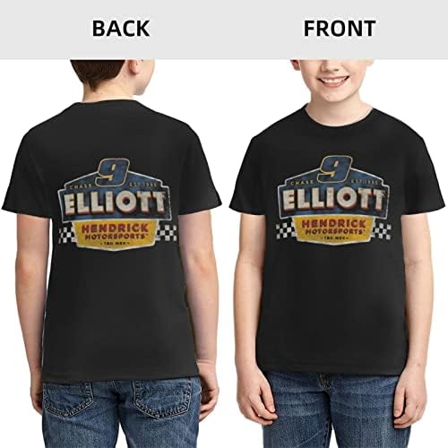 Asfrsh Chase Elliott 9 кошула за Teen Girl & Boy Printing кратки ракави Атлетски класичен кошула екипаж маица маица