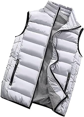 ADSSDQ Зимски пуфер елек за мажи, Soild Plus Plus Size Puffer јакна мажи на отворено спортски елек водоотпорен елек со џеб