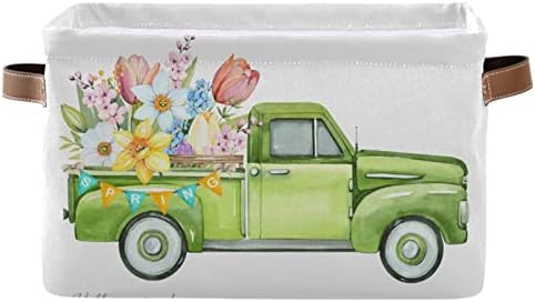 Пролетни цвеќиња Зелена стара корпа за играчки со камиони, корпа за корпи за отпадоци со рачки со корпи за лакови, корпи за
