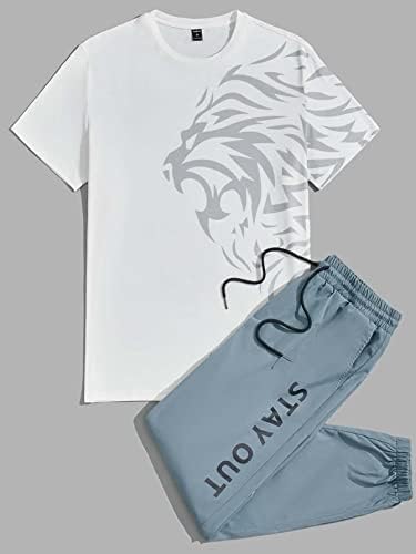 Fdsufdy Две парчиња облека за мажи мажи лавови печати и букви графички панталони за половината на половината