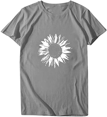 Lcepcy женски кратки ракави маица сончоглед печатени модни обични маички лабави се вклопуваат во основните кошули од вратот