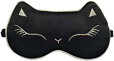 Црна мека свилена спиење маска за очи за очи, симпатичен дизајн на лисица