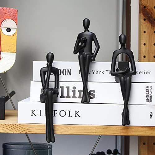 Kilarero 3PCS модерен декор за полица за книги што седи мислител статуа Апстрактна скулптура, декор на полица акценти фигурини за домашна канцеларија