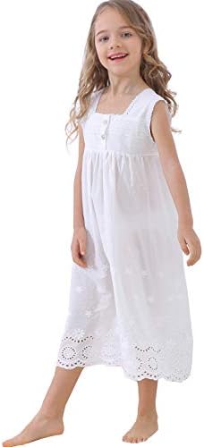 ВЕЛИКА Британија Деца Девојки Везени Чипка Памук Принцеза Ноќници Облека За Спиење Фустан Дете 3-12 Години