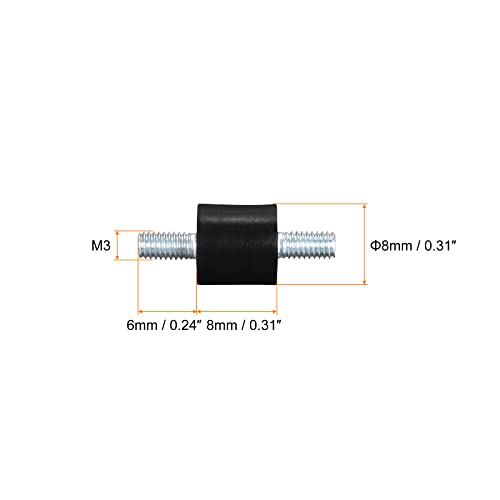 Uxcell гума монтира 6pcs m3x6mm машки вибрации изолаторски изолатор амортизер D8mmxh8mm