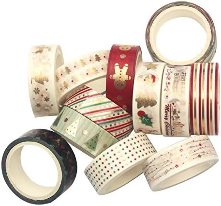 Marsonearth 12 парчиња поставени кутии за пакување Божиќна маскирачка лента златна фолија декоративна лента