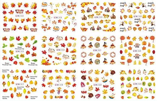 60 листови налепници за есенска уметност за нокти, пад на ноктите за нокти за пренесување на вода налепници за нокти јавор од тиква