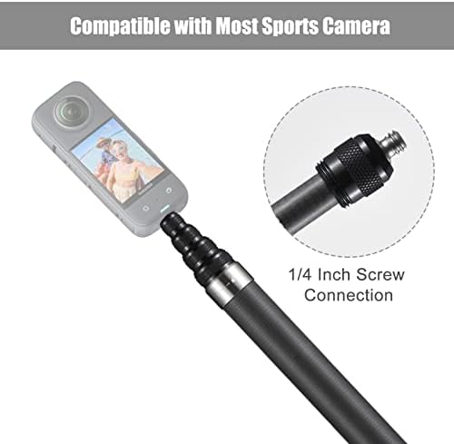 Camnoon Portable Selfie Stick Carbon Fiber Stand Camera заграда 1/4 инчен завртка за завртки 45.5cm-280cm/ 17.9in-110in Прилагодлива