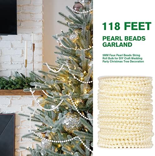 [118feet] Бисери со бисери, Гарланд, 5мм 39 -тиналети, факс бисер мониста, најголемиот дел од занаетчиството, свадбата, забавата, украсувањето на новогодишната елка