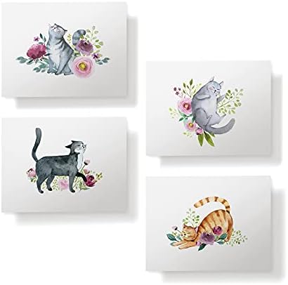 Хартија на гранчиња - Сет на картички за стационарни белешки за CAT - 24 празно Акварели за ноти и коверти, 5,5 x 4,25 во, еколошки комплет