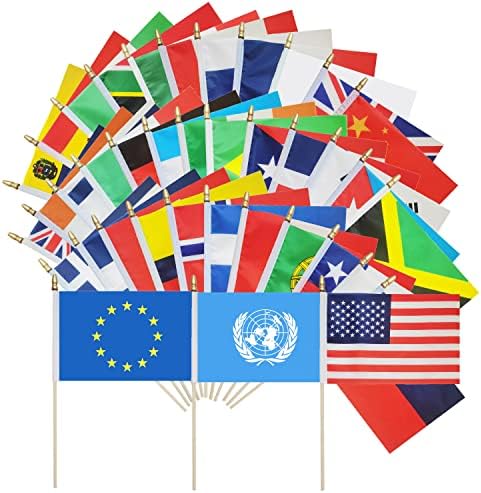 100 пакувања мали мини меѓународни светски знамиња на светски знамиња со знамиња од 5x8 инчи на знамиња на стапчиња, училишни спортски