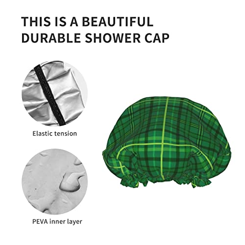 Womenените што можат да се користат за истегнување на полите, капа за коса Свети Патрик, британски зелени карирани двоен слоеви, водоотпорна капа за бања за туширање