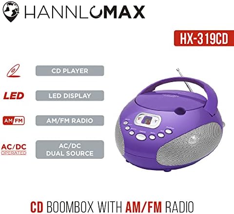 Hannlomax HX-319CD Преносен ЦД-Boombox, AM/FM радио, LED дисплеј, Aux-in Jack, AC/DC Dual извор на енергија