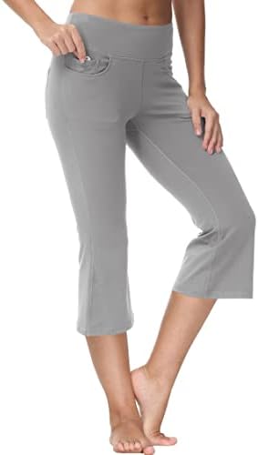 Какуло плус големина Каприс панталони за жени јога пламен со висока половината за подигање на половината, лежечки палацо хеланки со џебови