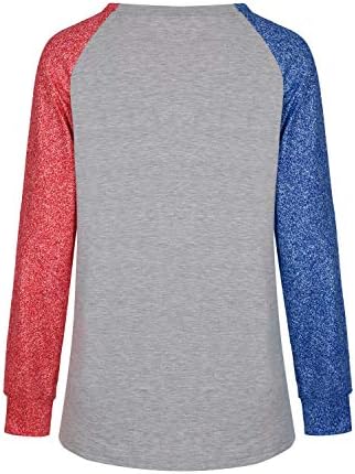 Womenените бејзбол шема печати во боја на бојата, џемпер со долги ракави, пролетна екипаж блуза