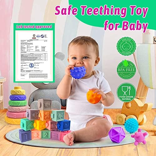 Сензорни топки на Рохсце за бебиња деца, меки играчки во Монтесори за бебиња од 6 до 12 месеци бебиња сензорни играчки топки мали деца
