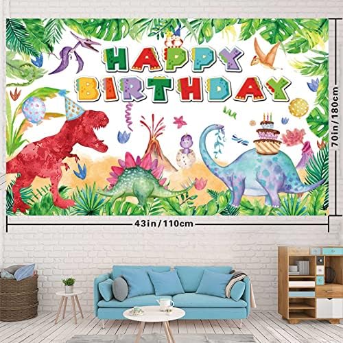 Аубао диносаурус Тема за роденденски украси за забави Банер ， Среќен роденден Диносаурус Светски украси за позадини