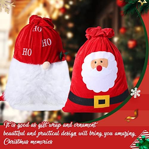 Нуого 6 Парчиња Големи Кадифени Божиќни Вреќи Преголеми Кадифени Торби За Подароци На Дедо Мраз Еднократно Божиќни Вреќи 6 Стилови Рачно Изработена