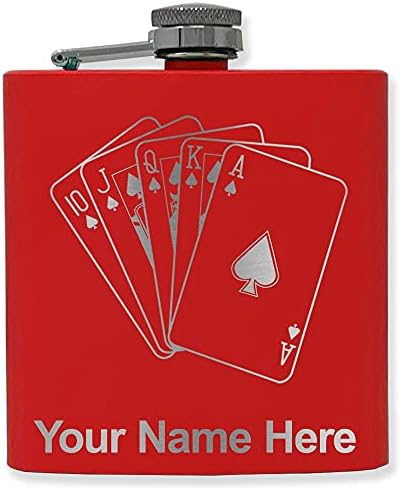 6оз Колба од Нерѓосувачки Челик, Кралски Флеш Покер Картички, Вклучено Персонализирано Гравирање