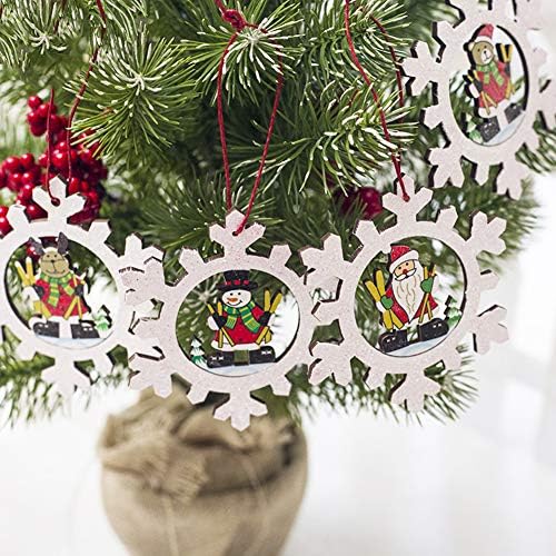 Божиќен украс на Волбест 4 парчиња дрво Снегулка Санта елен мечка Божиќ дрво виси украси домашни забави декор