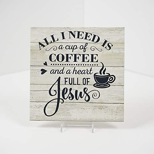 Потребна е чаша кафе и Исус знак рустикално дрво украси христијански дрвени украси цитати кујнски ќош станица религиозна wallидна плакета