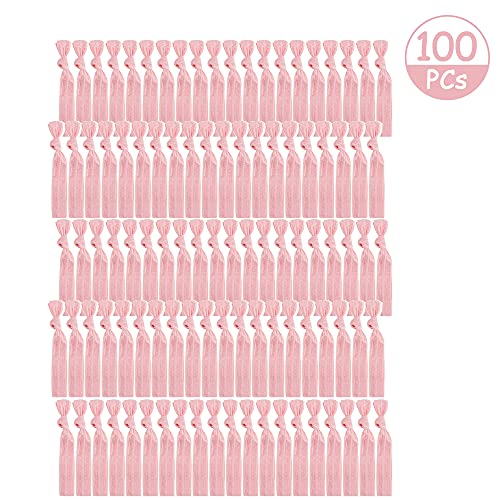 МИДИ 100 Пакет Светло Розеви Еластични Врски За Коса За Жени Без Набори Меки Еластични Врски За Коса Со Лента Врски За Коса Со Јазли