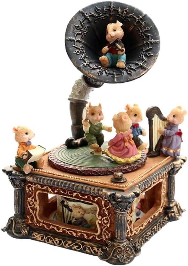 Епано ретро грамофон музичка кутија ， рачен чудак смола музичка кутија со внатрешна машина креативни подароци играчка домашна маса декорација