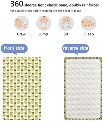 Теми од ананас тематски опремени мини чаршафи, преносни листови за мини-креветчиња за меки мали деца, вграден лист со душеци или столб за кревет, 24 „x38“, сенф папрат