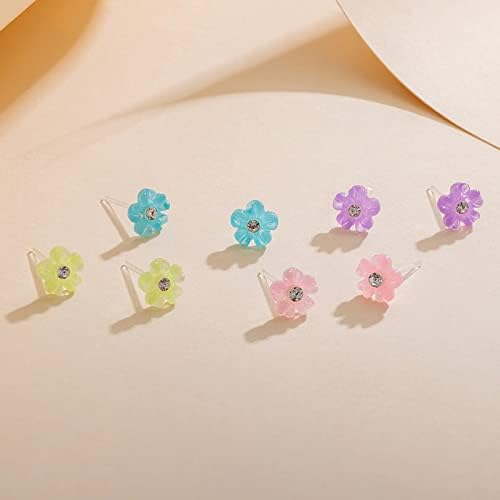 Пластични обетки, Kmeosch 2 пара хипоалергичен мали симпатични цветни пластични пластични обетки столпчиња за чувствителни уши - продолжете