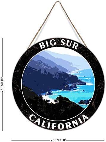 Свавекат акварел Американски пејзажи околу добредојдениот знак Биг Сур Калифорнија дрвени знаци Рустикално дрво wallиден знак