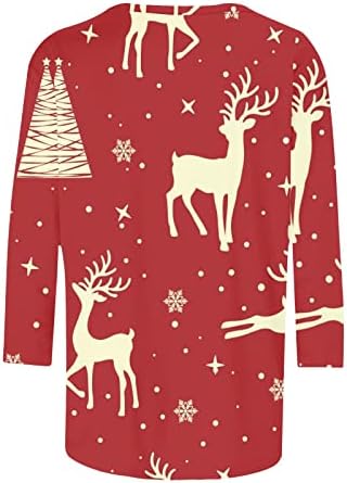 Божиќни кошули за жени лабави 3/4 ракав есен мода 2022 врвови на обични екипаж Божиќни џемпери