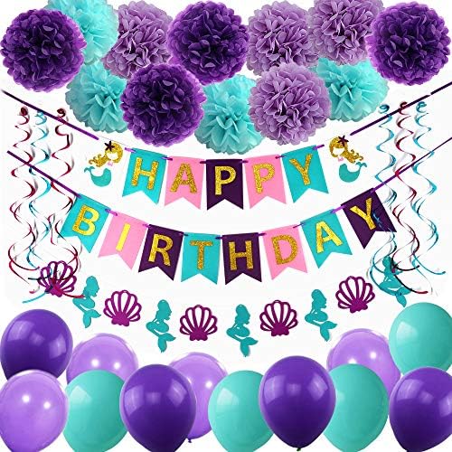 Thaway Party Party Supplies роденденски украси, среќни роденденски транспаренти, цвеќиња од пом, висини, балони за роденденска забава за девојчиња и украси за забава за туширањ