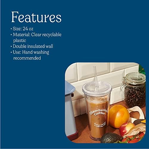 Chamberlain Cafe Transparent Tumbler - 24 мл чист ладен кафе со слама со слама - двојно wallид со капакот за ладен пијалак,