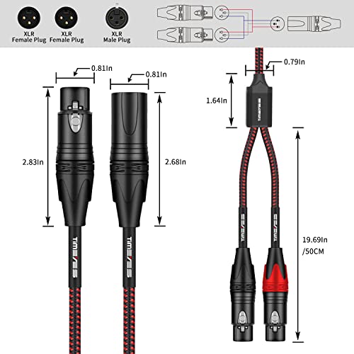 Audio кабел за време на време на време на микрофон на Timeyes XLR Y - 1 XLR MALE до 2 XLR Femaleенски балансиран микрофон - 10ft Dual XLR