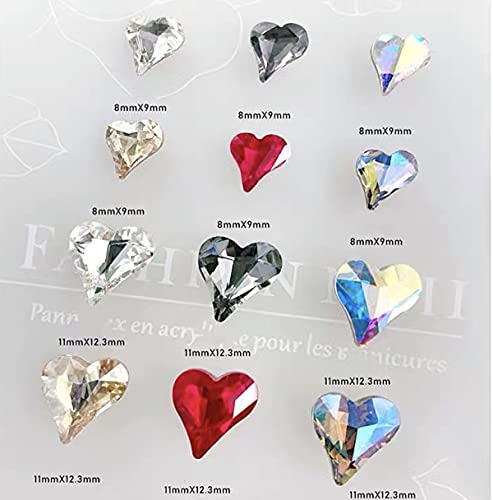 32 парчиња нови 3Д искривени праска срцев нокти ригистони во 2 стилови, специјална форма на праска срце кристал дијамант, насочена кон дното на