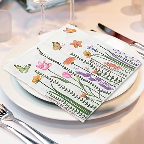Секој дизајн 80 Пакет Цветни Салфетки За Ручек За Еднократна Употреба Пролетна Хартија Украсни Салфетки Цветни Пеперутки Цветови Десертна