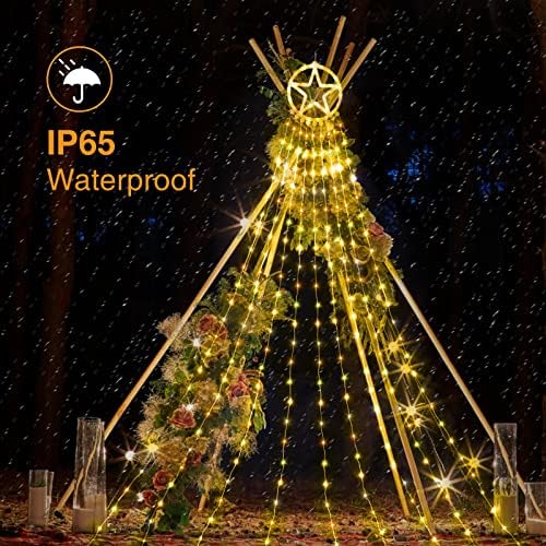 Надворешни Божиќни украси Дрво светла, Литго 10.4ft 324LED светла за водопади 8 режими Божиќни стринг светла со topperвезда за куќи