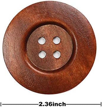 Јака 22 парчиња кафеави тркалезни дрвени копчиња 4 дупки, занаетчиски копчиња за шиење облека, големи големини со 2,3 инчи за шиење копчиња