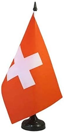 ЗНАМЕ На Аз Швајцарија Знаме на Маса 5 х 8 - Швајцарско Биро знаме 21 х 14 см-Црн Пластичен Стап И Основа