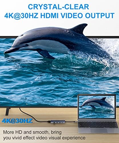 USB C Hub, 5 во 1 USB-C Splitter Thunderbolt 3 Hub до 4K HDMI адаптер за MacBook, USB 3.0 порта, 100W PD, Type Coose Type C Dongle