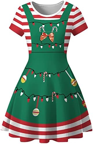 Божиќни фустани на Тифжадијао за жени со краток ракав Обичен фустан од А-линија, Божиќни костуми Коктел забава со појас