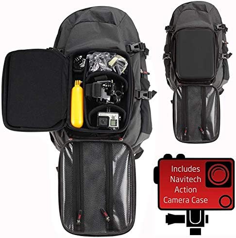 Ранец на ранец на фотоапаратот Navitech и сива складирање со интегрирана лента за градите - компатибилен со Garsent Action Camera