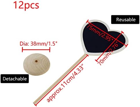Curqia 12pcs за еднократно мини -табли со дрвени држачи за знаци на табла за забави -во форма на срце