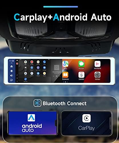 Огледало Цртичка Камера Безжичен Apple Carplay Android Auto, 11.26 Екран На Допир Огледало Резервна Камера Преден И Заден Поглед Двојна Камера